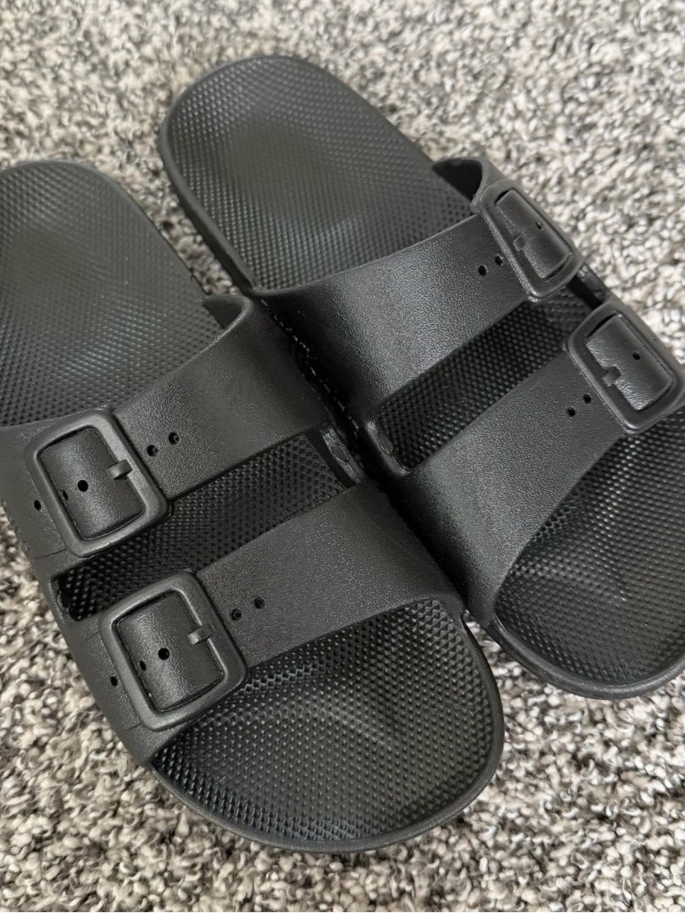 Freedom Moses Slides Size 36/37 Black Sandals Double Strap Buckle 6/7